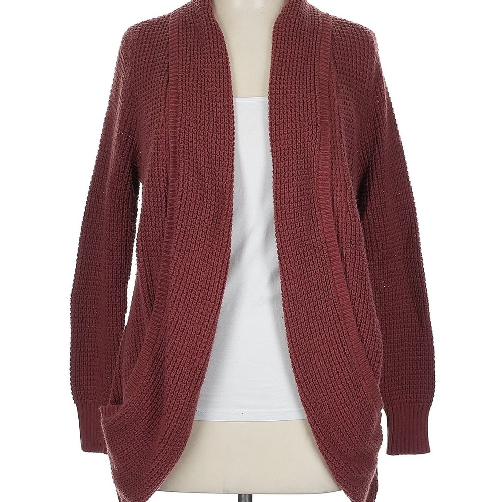 Market & Spruce Red Ribbed Knit Cardigan Sweater